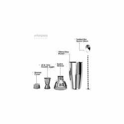 Interplay Concepts 5 Pieces Large 750ml Stainless Steel Cocktail Shaker Set With Strainer, Jigger and Mixing Spoon, Cocktail Set With Bar Accessori