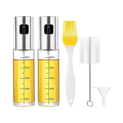 Oil Spray Bottle, Olive Oil Spray With Graduations, Cooking Oil Spray Bottle, Oil Sprayer For Cooking Air Fryer, 2x100ML Oil Bottle + 1 Silicone Brush