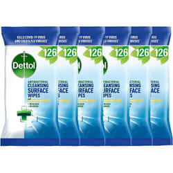 Dettol Cleansing Surface Wipes | 126 Large Antibacterial Wipes | 6 Packs