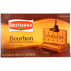 Britannia Bourbon 400g Family Pack,Topped with Sugar Crystals, Crunchy Chocolate Biscuits - Pack of 1