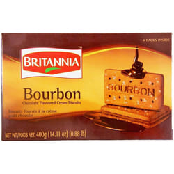 Britannia Bourbon 400g Family Pack,Topped with Sugar Crystals, Crunchy Chocolate Biscuits - Pack of 1