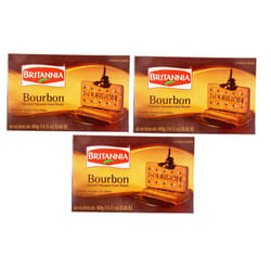 Britannia Bourbon 400g Family Pack,Topped with Sugar Crystals, Crunchy Chocolate Biscuits - Pack of 3