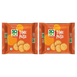 Britannia 5050 Time Pass Family Pack 160g, Sweet and Salty Biscuit 5050 Family Sharing Biscuit, Crispy and Crunchy Anytime Snack - Pack of 2