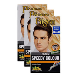 Bigen Men's Speedy Colour 104 Natural Brown - Easy & Speedy Application with 2 Applicator Combs - No Ammonia - Excellent Gray Hair Coverag - Pack of 3