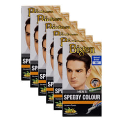 Bigen Men's Speedy Colour 104 Natural Brown - Easy & Speedy Application with 2 Applicator Combs - No Ammonia - Excellent Gray Hair Coverag - Pack of 6