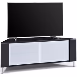 MDA Designs CORVUS Corner-Friendly Black Contemporary Cabinet with White BeamThru Glass Doors for Flat Screen TVs up to 50"
