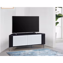 MDA Designs CORVUS Corner-Friendly Black Contemporary Cabinet with White BeamThru Glass Doors for Flat Screen TVs up to 50"