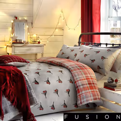 Fusion Robin Brushed Cotton Duvet Cover Set Single Bed Size in Red & Grey