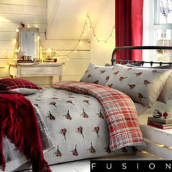 Fusion Robin Brushed Cotton Duvet Cover Set Single Bed Size in Red & Grey