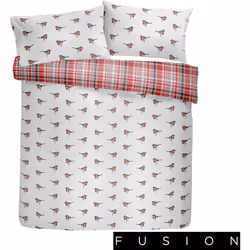 Fusion Robin Brushed Cotton Duvet Cover Set Single Bed Size in Red & Grey