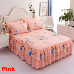 Single/Twin/Full/Queen/King floral Printied Bedspread Coverlet Bed Skirt And Pillow Shams Set - red, 180*220cm