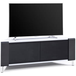 MDA Designs CORVUS Corner-Friendly White Black Contemporary Cabinet with Black BeamThru Glass Doors for Flat Screen TVs upto 50Inch