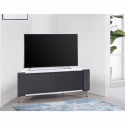 MDA Designs CORVUS Corner-Friendly White Black Contemporary Cabinet with Black BeamThru Glass Doors for Flat Screen TVs upto 50Inch