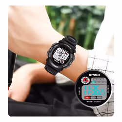 Kids Digital Watch Waterproof Shock Resist Multifunctional Luminous - black