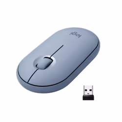 Logitech Pebble M350, Ambidextrous, Optical, RF Wireless + Bluetooth, 1000 DPI, Blue, Grey