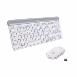 Logitech Slim Wireless Combo MK470, Full-size (100%), Wireless, RF Wireless, QWERTY, White, Mouse included