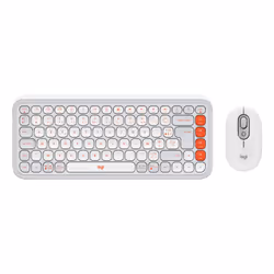 Logitech POP ICON COMBO, Wireless, Bluetooth, Scissor key switch, AZERTY, Orange, White, Mouse included