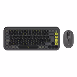 Logitech POP ICON COMBO, Wireless, Bluetooth, Scissor key switch, QWERTY, Graphite, Green, Mouse included