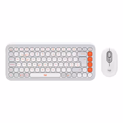 Logitech POP ICON COMBO, Wireless, Bluetooth, Scissor key switch, QWERTZ, Orange, White, Mouse included