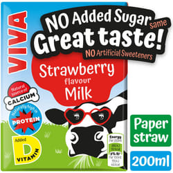 VIVA Strawberry No Added Sugar Milk Drinks - 27x200ml