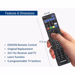 EDI-RCU 2 Learn Slim Universal Remote Control Edition Slim, Original, Slim, Programmable, 2in1 TV and Receiver, PING, SMALL...