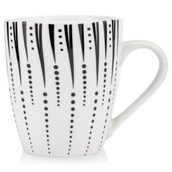 White Porcelain Mug with Black Decor - Dishwasher and Microwave Safe