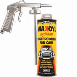 Hammerite 1litre Black WaxOyl Rust Proof Prevention Covering Schutz Air Can+Gun