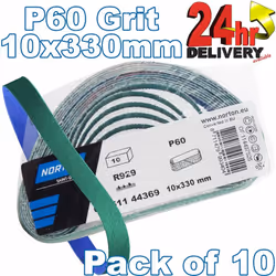 Norton R929 P60 Grit Sanding belt Paper File Fine Belts Sanders 10x330mm [x 10]