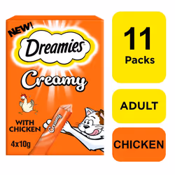 44 x 10g Dreamies Creamy Adult Cat & Kitten Treats with Tasty Chicken (11x40g)