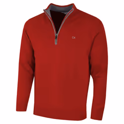 Calvin Klein Mens 2021 Knit Cotton 1/2 Zip Golf CK Top Sweater - L, Burgundy