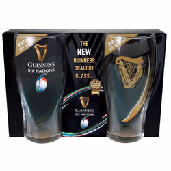 Six Nations Guinness Logo Two-Pack Pint Glass Set With Embossed Gold Harp