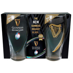 Six Nations Guinness Logo Two-Pack Pint Glass Set With Embossed Gold Harp