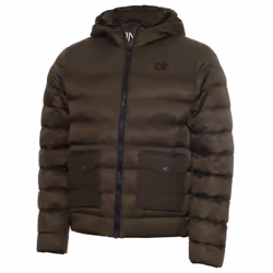Calvin Klein Mens 2021 Padded Pocket Hooded Water Resistant Insulated Jacket - L, Khaki/Black