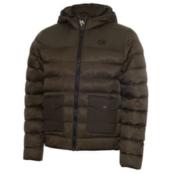 Calvin Klein Mens 2021 Padded Pocket Hooded Water Resistant Insulated Jacket - L, Khaki/Black