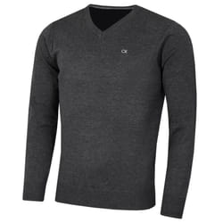 Calvin Klein Mens 2021 V-Neck Soft Cotton Easy Care Sweater - L, Charcoal Marl