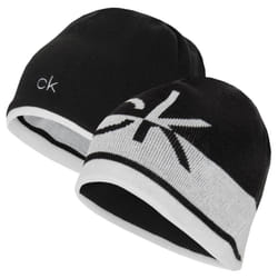 Calvin Klein Mens 2021 CK Logo Reversible Striped Knit Beanie Hat - One Size, Black/White