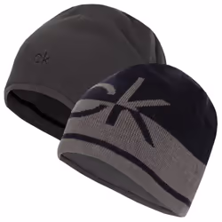Calvin Klein Mens 2021 CK Logo Reversible Striped Knit Beanie Hat - One Size, Navy/Charcoal