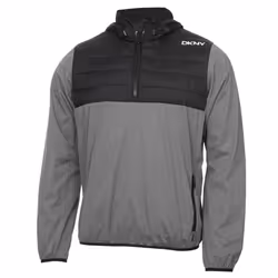 DKNY Mens 2021 Down Wind Water Resistant Hybrid 1/4 Zip Padded Light Jacket - L, Grey Marl/Black