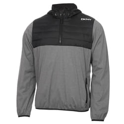 DKNY Mens 2021 Down Wind Water Resistant Hybrid 1/4 Zip Padded Light Jacket - L, Grey Marl/Black