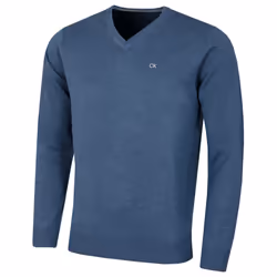 Calvin Klein Mens 2021 V-Neck Soft Cotton Easy Care Sweater - 4XL, Denim Marl
