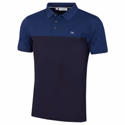 Calvin Klein Mens 2022 Colour Block Lightweight Breathable Golf Polo Shirt - M, Cobalt Marl/Navy