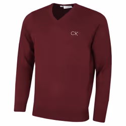 Calvin Klein Mens 2022 V-Neck Tour Durable Comfort Golf Sweater - L, Burgundy