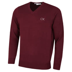 Calvin Klein Mens 2022 V-Neck Tour Durable Comfort Golf Sweater - L, Burgundy
