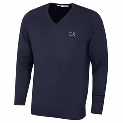 Calvin Klein Mens 2022 V-Neck Tour Durable Comfort Golf Sweater - L, Navy Marl