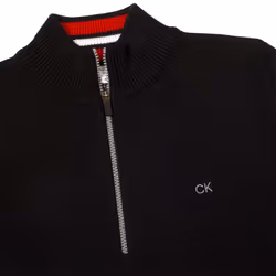 Calvin Klein Mens 2023 Knit Cotton 1/2 Zip Golf CK Top Sweater - S, Black/Red