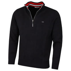Calvin Klein Mens 2023 Knit Cotton 1/2 Zip Golf CK Top Sweater - XXXXXL, Black/Red