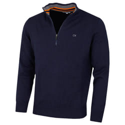 Calvin Klein Mens 2023 Knit Cotton 1/2 Zip Golf CK Top Sweater - XXXL, Navy/Orange