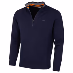 Calvin Klein Mens 2023 Knit Cotton 1/2 Zip Golf CK Top Sweater - XXXXXL, Navy/Orange
