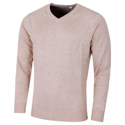 Calvin Klein Mens 2022 V-Neck Soft Cotton Easy Care Golf Sweater - L, Caramel Marl