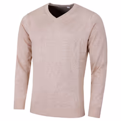 Calvin Klein Mens 2022 V-Neck Soft Cotton Easy Care Golf Sweater - S, Caramel Marl